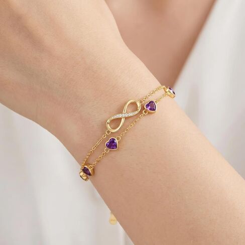 18K Yellow Gold Infinity Birthstone Bracelet/Anklet Adjustable 12 Months Infinity Bracelet/Anklet with Heart Birthstone Birthday Christmas Jewelry Gifts for Women Mom Her in Saudi Arabia