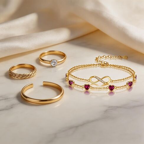 18K Yellow Gold Infinity Birthstone Bracelet/Anklet Adjustable 12 Months Infinity Bracelet/Anklet with Heart Birthstone Birthday Christmas Jewelry Gifts for Women Mom Her in Saudi Arabia