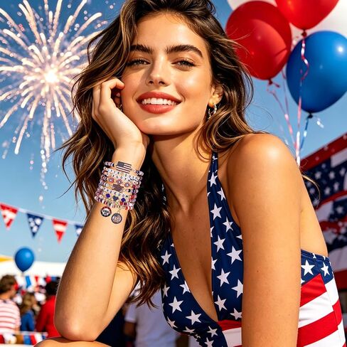American Bracelets 4th of July Bracelets for Women Red White Blue Clay Beads Stackable Stretch Bracelet American Independence Day Accessories for Women Teens USA 250th Patriotic Jewelry Gifts for Women Teens in Kuwait