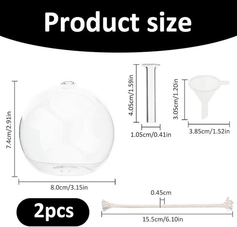 SUPERFINDINGS 2 Sets Clear Glass Oil Lamp Round Refillable Liquid Petite Oil lamp 8 x 7.4 cm Burning with Wick and Holder Included for Indoor Lighting and Outdoor Events in Kuwait