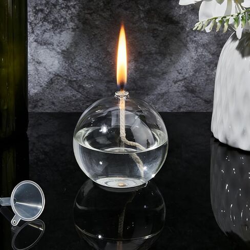 SUPERFINDINGS 2 Sets Clear Glass Oil Lamp Round Refillable Liquid Petite Oil lamp 8 x 7.4 cm Burning with Wick and Holder Included for Indoor Lighting and Outdoor Events in Kuwait