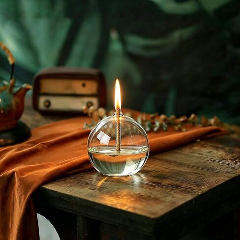 SUPERFINDINGS 2 Sets Clear Glass Oil Lamp Round Refillable Liquid Petite Oil lamp 8 x 7.4 cm Burning with Wick and Holder Included for Indoor Lighting and Outdoor Events in Kuwait