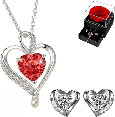 Eternal Rose Gift Box for Her - Real PreservedFlower with Heart Necklace & Earrings Set - RomanticGifts for Women Wife Mom Girlfriend - Lasts 3-5 Years -Valentine's Mother's Day Birthday in Saudi Arabia