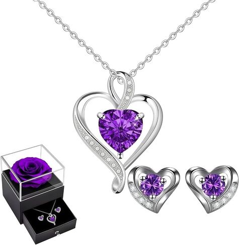 Eternal Rose Gift Box for Her - Real PreservedFlower with Heart Necklace & Earrings Set - RomanticGifts for Women Wife Mom Girlfriend - Lasts 3-5 Years -Valentine's Mother's Day Birthday in Kuwait