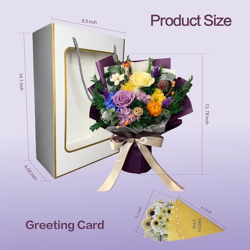 JOYCELAU Preserved violet Flower Bouquet - Purple & Yellow Roses with Gift Tag in Gift Box,Home Decor,Thanksgiving Birthday Valentine's Day Gift for Women Mom Grandma Wife Friends,Real Roses in Saudi Arabia