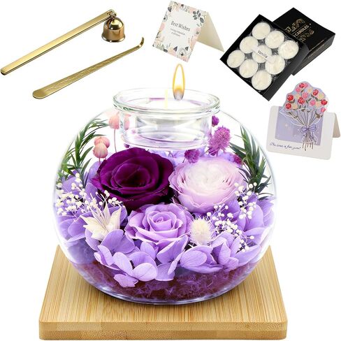 ZYNERY Preserved Rose in Glass Dome, Forever Flowers Birthday Gifts for Her, Preserved Flowers in Glass with Scented, Rose Gifts for Women Mom Wife Girlfriend Grandma Valentines Mothers Day (Purple) in Kuwait