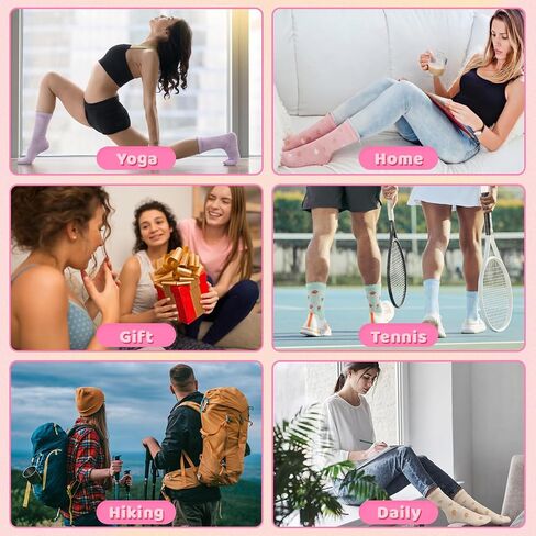 Pilates Grip Socks for Women, 6 Pairs Striped Ruffle Yoga Sock Cute Cotton Grippy Colorful Crew Socks Pilates Gift for Non Slip Barre Workout Fitness Hospital Size 6-10 in Kuwait