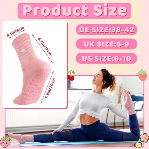 Pilates Grip Socks for Women, 6 Pairs Striped Ruffle Yoga Sock Cute Cotton Grippy Colorful Crew Socks Pilates Gift for Non Slip Barre Workout Fitness Hospital Size 6-10 in Kuwait