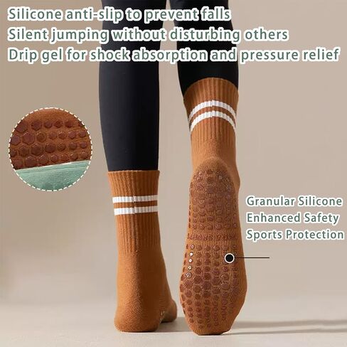 8 Pairs Grip Pilates Crew Socks for Women – Non Slip Yoga Barre Socks, Cotton Grippy Athletic Hospital Socks Size 5–9 in Saudi Arabia