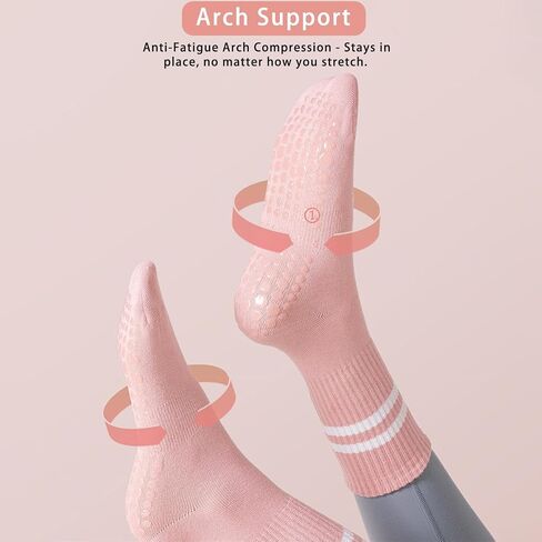 8 Pairs Grip Pilates Crew Socks for Women – Non Slip Yoga Barre Socks, Cotton Grippy Athletic Hospital Socks Size 5–9 in Saudi Arabia