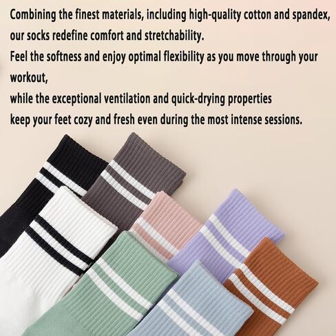 8 Pairs Grip Pilates Crew Socks for Women – Non Slip Yoga Barre Socks, Cotton Grippy Athletic Hospital Socks Size 5–9 in Saudi Arabia