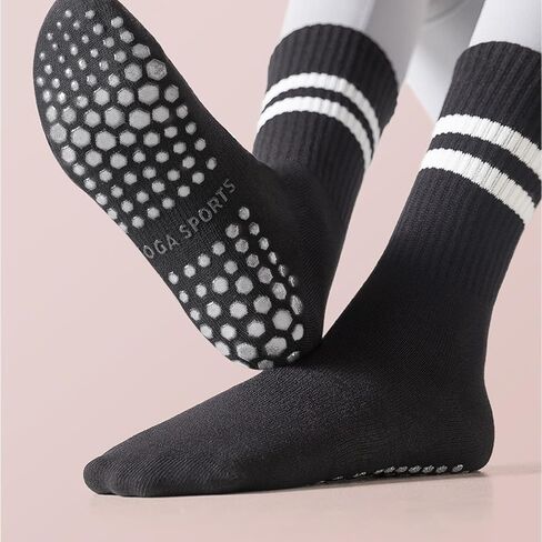 8 Pairs Grip Pilates Crew Socks for Women – Non Slip Yoga Barre Socks, Cotton Grippy Athletic Hospital Socks Size 5–9 in Saudi Arabia