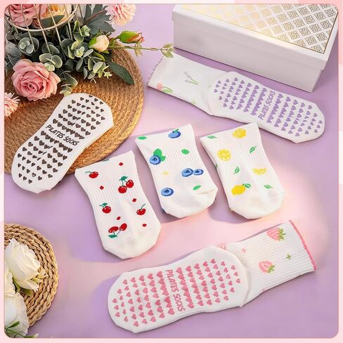 6 Pairs Cute Pilates Socks for Women, Ruffle Grip Yoga Sock Non Slip Cotton Athletic Frilly Crew Socks Pilates Gift for Barre Football Workout in Kuwait