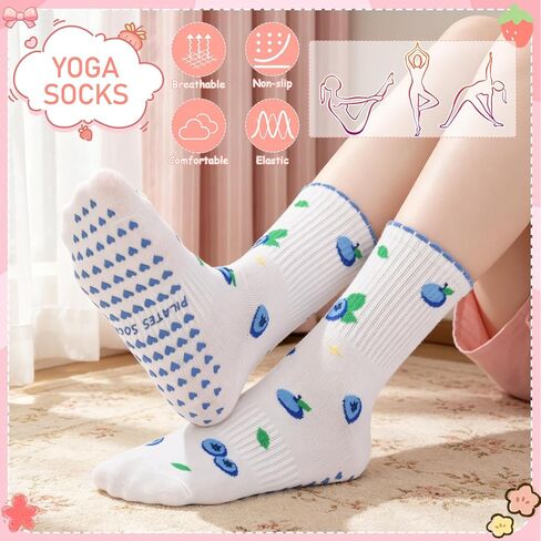 6 Pairs Cute Pilates Socks for Women, Ruffle Grip Yoga Sock Non Slip Cotton Athletic Frilly Crew Socks Pilates Gift for Barre Football Workout in Kuwait