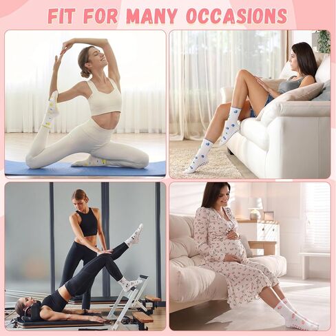 6 Pairs Cute Pilates Socks for Women, Ruffle Grip Yoga Sock Non Slip Cotton Athletic Frilly Crew Socks Pilates Gift for Barre Football Workout in Kuwait