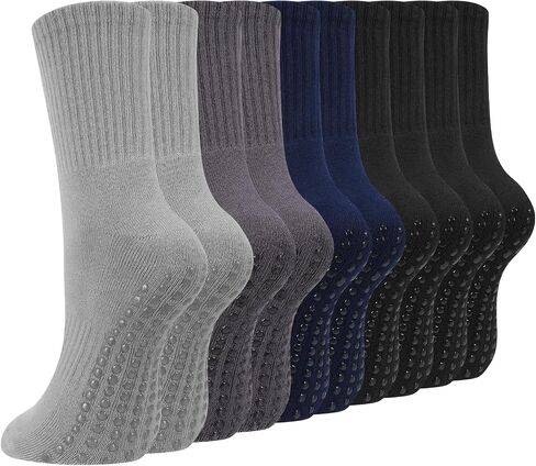 5 Pairs Cotton Pilates Socks for Men Women, Non Slip Grip Yoga Socks with Silicone Dots for Barre Hospital Gym in Kuwait