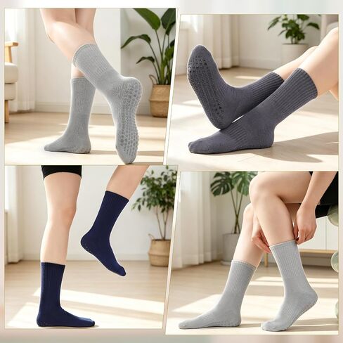 5 Pairs Cotton Pilates Socks for Men Women, Non Slip Grip Yoga Socks with Silicone Dots for Barre Hospital Gym in Kuwait