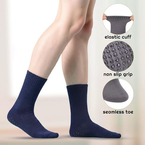 5 Pairs Cotton Pilates Socks for Men Women, Non Slip Grip Yoga Socks with Silicone Dots for Barre Hospital Gym in Kuwait