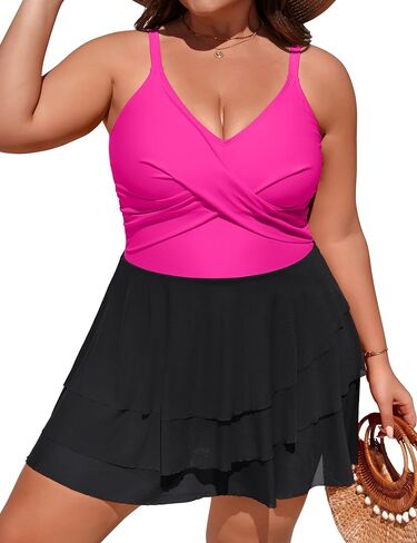 Charmo Women Plus Size Swim Dress Swimsuit Mesh Ruffle One Piece Tummy Control Bathing Suit Front Cross Swim Suits 2026 in Kuwait