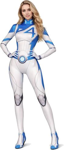 Invisible Woman Cosplay Costume Susan Storm Cosplay Strategist Hero Jumpsuit Outfits Blue One-Piece Halloween Dress in Kuwait