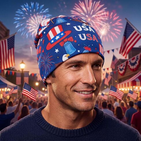 Bohend 4th of July Bandanas Beanie Independence Day Head Covering 250 Anniversary USA Hat Patriotic USA Flag Turbans Red White Blue Headwear in Kuwait