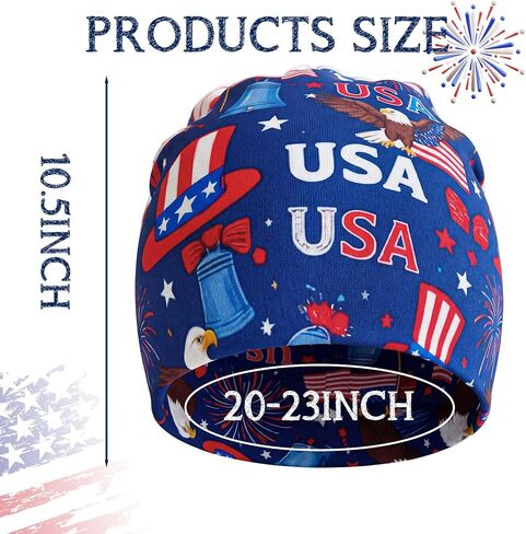 Bohend 4th of July Bandanas Beanie Independence Day Head Covering 250 Anniversary USA Hat Patriotic USA Flag Turbans Red White Blue Headwear in Kuwait