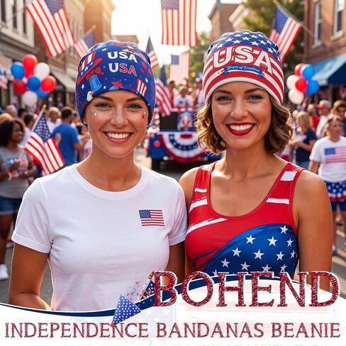 Bohend 4th of July Bandanas Beanie Independence Day Head Covering 250 Anniversary USA Hat Patriotic USA Flag Turbans Red White Blue Headwear in Kuwait