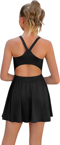 Tennis Dresses for Women with Built in Shorts and Bra Golf Backless Sleeveless Workout Athletic Dresses with Pockets Black in Saudi Arabia