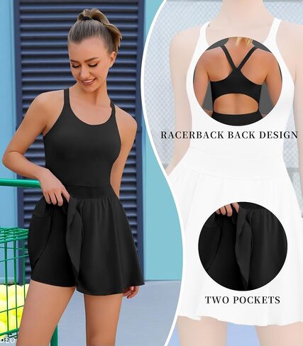 Tennis Dresses for Women with Built in Shorts and Bra Golf Backless Sleeveless Workout Athletic Dresses with Pockets Black in Saudi Arabia