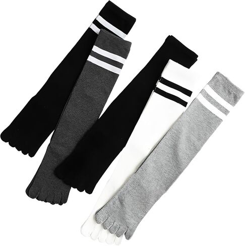 5 Pairs Women Knee High Socks, Striped Knee High Stockings Cotton Long Five Finger Socks Leg Warmers for Women Girls in Saudi Arabia