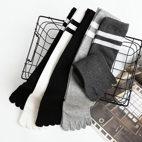 5 Pairs Women Knee High Socks, Striped Knee High Stockings Cotton Long Five Finger Socks Leg Warmers for Women Girls in Saudi Arabia