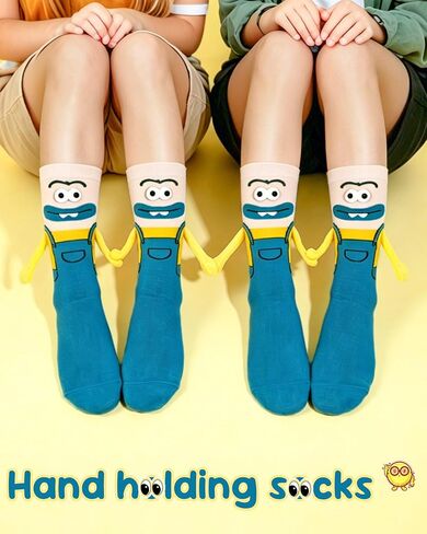 Funny Magnetic Hand Holding Socks for Women Men, Crazy Silly Crew Socks with 3D Eyes, Novelty White Elephant Gifts for Couple Adult Boys Girls Cotton Sock in Saudi Arabia