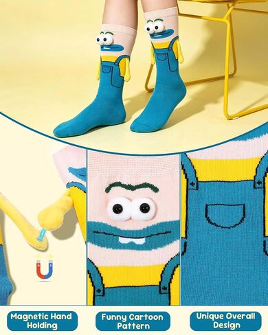 Funny Magnetic Hand Holding Socks for Women Men, Crazy Silly Crew Socks with 3D Eyes, Novelty White Elephant Gifts for Couple Adult Boys Girls Cotton Sock in Saudi Arabia