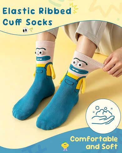 Funny Magnetic Hand Holding Socks for Women Men, Crazy Silly Crew Socks with 3D Eyes, Novelty White Elephant Gifts for Couple Adult Boys Girls Cotton Sock in Saudi Arabia