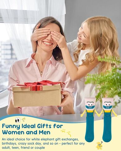 Funny Magnetic Hand Holding Socks for Women Men, Crazy Silly Crew Socks with 3D Eyes, Novelty White Elephant Gifts for Couple Adult Boys Girls Cotton Sock in Saudi Arabia