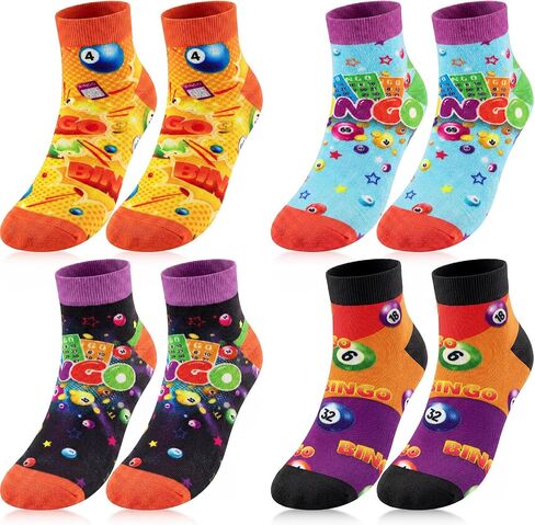4 Pack Bingo Socks Bingo Game Gifts Novelty Crew Cotton Socks Prizes for Seniors Mom Grandma Dad (Short) in Kuwait