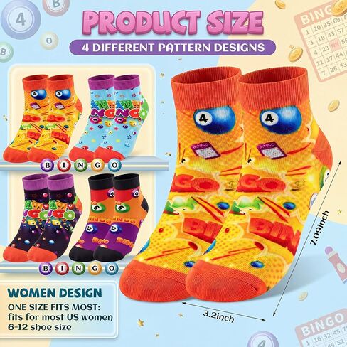 4 Pack Bingo Socks Bingo Game Gifts Novelty Crew Cotton Socks Prizes for Seniors Mom Grandma Dad (Short) in Kuwait