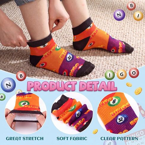 4 Pack Bingo Socks Bingo Game Gifts Novelty Crew Cotton Socks Prizes for Seniors Mom Grandma Dad (Short) in Kuwait