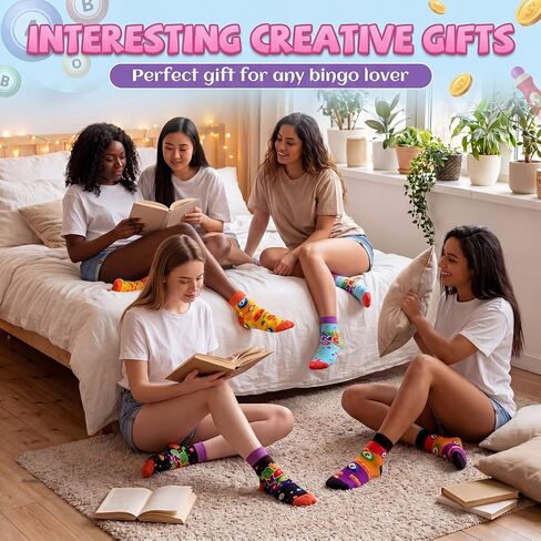 4 Pack Bingo Socks Bingo Game Gifts Novelty Crew Cotton Socks Prizes for Seniors Mom Grandma Dad (Short) in Kuwait
