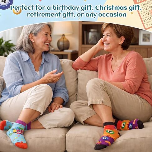 4 Pack Bingo Socks Bingo Game Gifts Novelty Crew Cotton Socks Prizes for Seniors Mom Grandma Dad (Short) in Kuwait