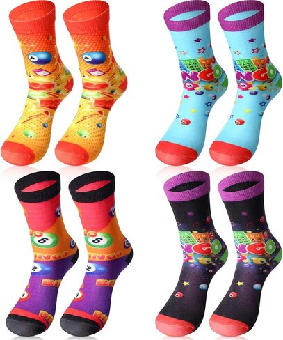 4 Pack Bingo Socks Bingo Game Gifts Novelty Crew Cotton Socks Prizes for Seniors Mom Grandma Dad (Short) in Kuwait
