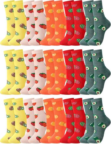 Fourluoo 15 Pairs Funny Fruit Socks Bulk Unisex Colorful Novelty Pattern Cotton Socks Strawberry Kiwi Lemon Avocado Watermelon Design for Women Men Fruit Party Holiday Gifts in Kuwait
