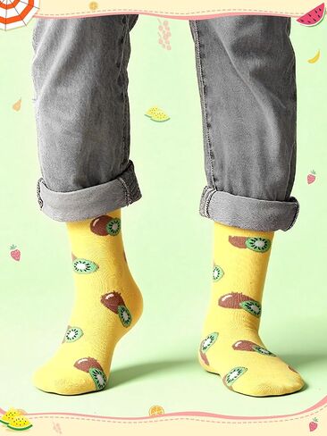 Fourluoo 15 Pairs Funny Fruit Socks Bulk Unisex Colorful Novelty Pattern Cotton Socks Strawberry Kiwi Lemon Avocado Watermelon Design for Women Men Fruit Party Holiday Gifts in Kuwait