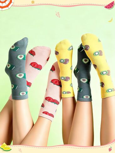 Fourluoo 15 Pairs Funny Fruit Socks Bulk Unisex Colorful Novelty Pattern Cotton Socks Strawberry Kiwi Lemon Avocado Watermelon Design for Women Men Fruit Party Holiday Gifts in Kuwait