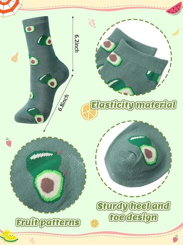 Fourluoo 15 Pairs Funny Fruit Socks Bulk Unisex Colorful Novelty Pattern Cotton Socks Strawberry Kiwi Lemon Avocado Watermelon Design for Women Men Fruit Party Holiday Gifts in Kuwait