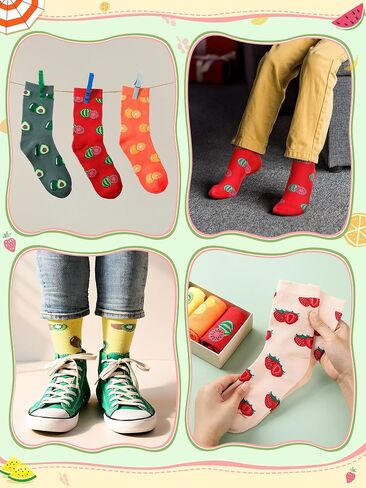 Fourluoo 15 Pairs Funny Fruit Socks Bulk Unisex Colorful Novelty Pattern Cotton Socks Strawberry Kiwi Lemon Avocado Watermelon Design for Women Men Fruit Party Holiday Gifts in Kuwait