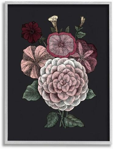 Stupell Industries Pink Flowers On Black Drawing, Design by The Saturday Evening Post Wall Art, 16 x 20, Grey Framed in Kuwait
