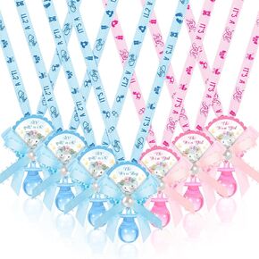 Remuuly 36 Pcs Baby Shower Pacifiers Necklace Gifts Girls Boys Acrylic Baby Pacifier Charm with Elephant Tag for Guests Baby Shower Party Favors Table Scatter Supplies (Blue, Pink, Boy, Girl)