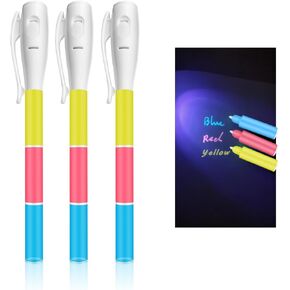 Invisible Ink Pen with UV Flashlight, Spy Pen Black Light Markers for Kids and Adults, Disappearing Ink for Secret Notes, Magic Pens Fit for Christmas Halloween Holiday Gifts (3PCS)