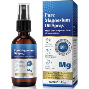 Pure Topical Magnesium Oil Spray, Magnesium Spray for Feet, 100% Organic, Quick Absorption - Natural Source with Powerful Organic Blend of Essential Oils, Replenish Body's Magnesium - 2.02 fl oz